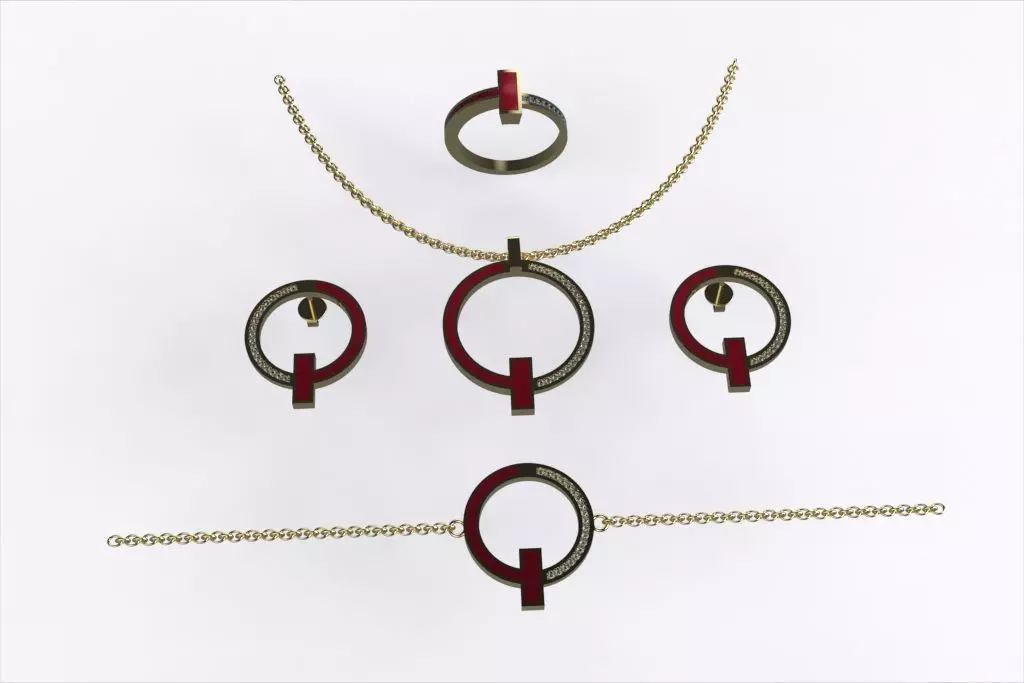 T Style Gold Jewelry Set19 with Diamond Bracelet Earrings Ring 3D print model