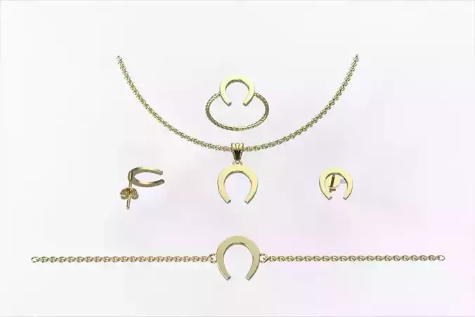 Lucky Horseshoe Gold Jewelry Set018 Bracelet Earrings Ring