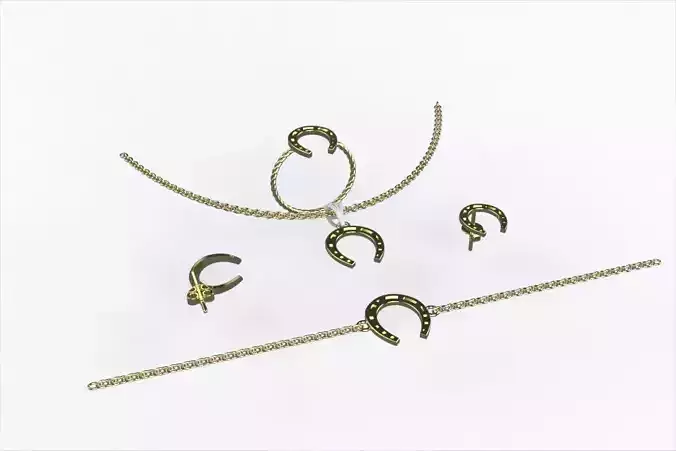 Lucky Horseshoe Gold Jewelry Set18 Bracelet Earrings Ring