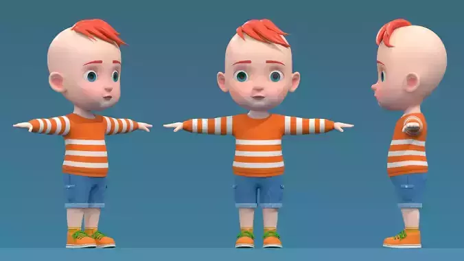 Cartoon Boy Rig Low-poly 3D model