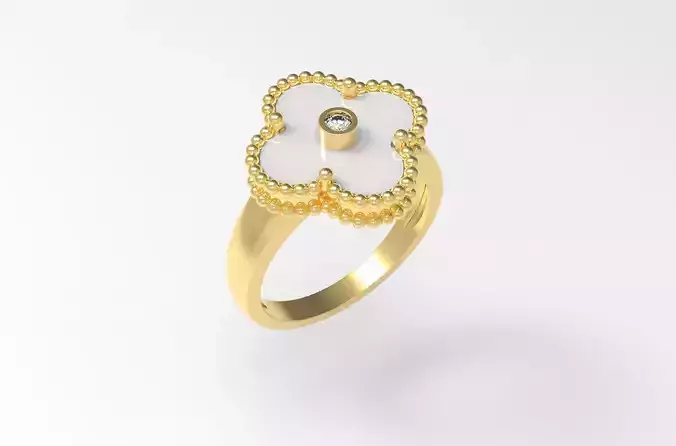 Flower Ring with mother of Pearl 14mm and central Diamond bazel