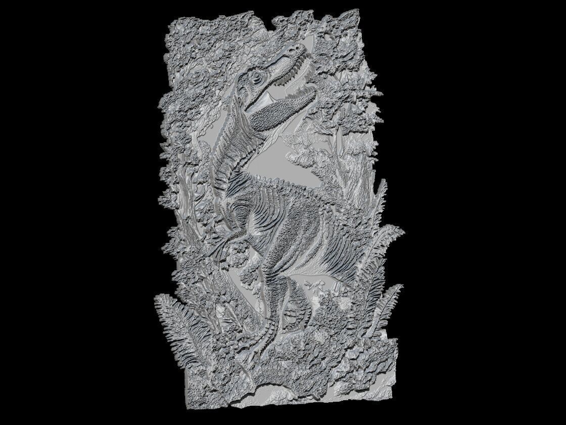 T-Rex Dinosaur Prehistoric Scene 3D Relief 3D print model_3