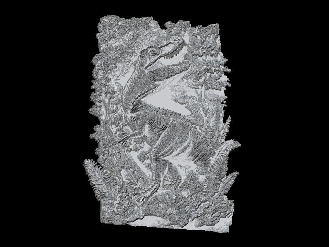 T-Rex Dinosaur Prehistoric Scene 3D Relief 3D print model_4