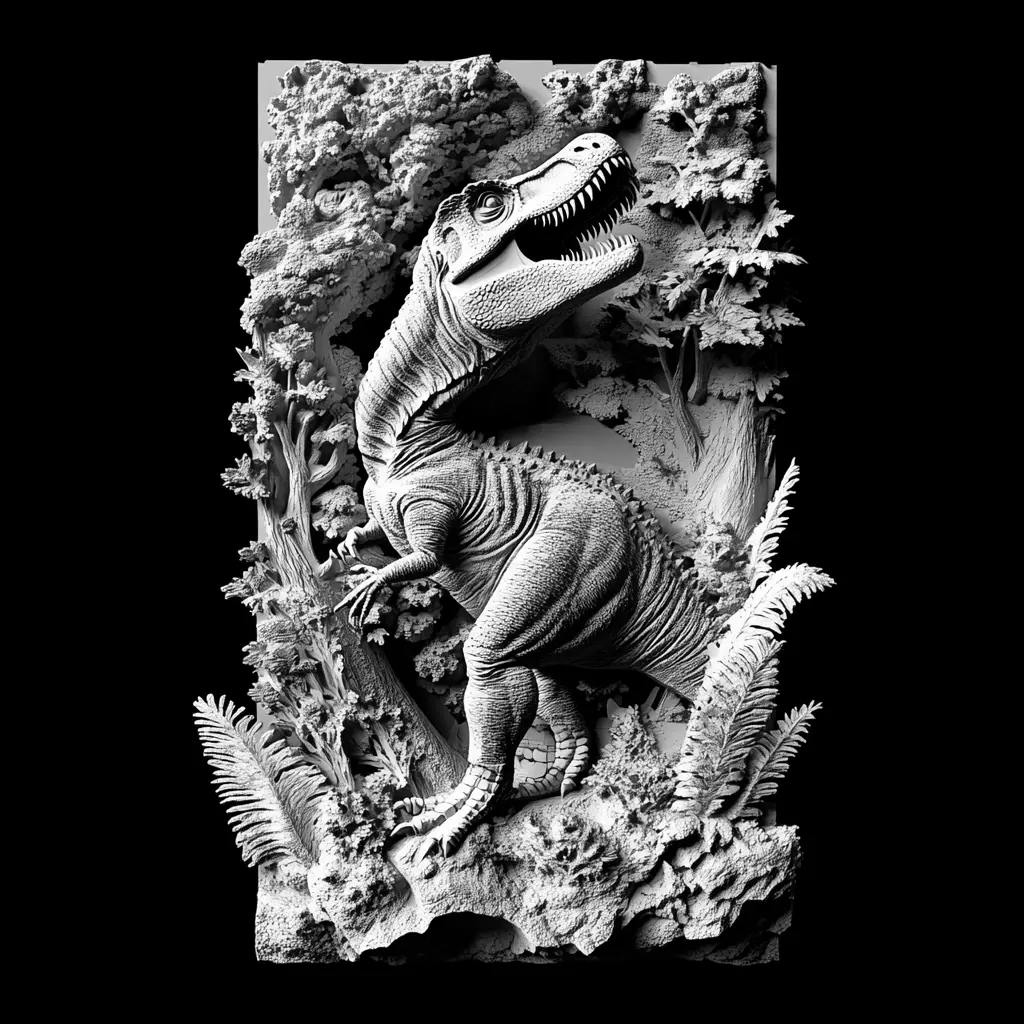 T-Rex Dinosaur Prehistoric Scene 3D Relief 3D print model_0