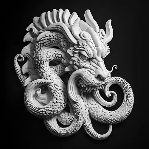 Mythical Hydra Head Relief Sculpture