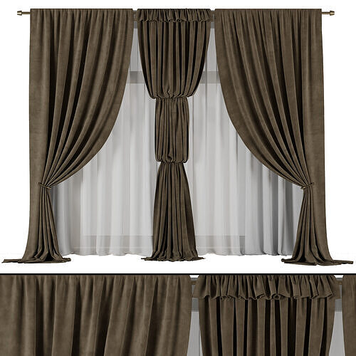 classic curtains and tulle - set 009 Low-poly 3D model