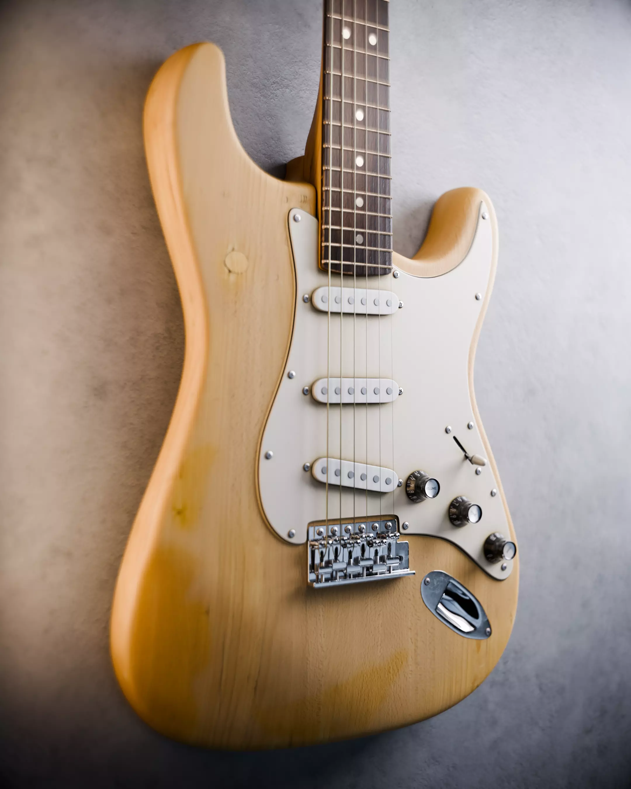 Wooden Fender Stratocaster - Electric guitar 3D model