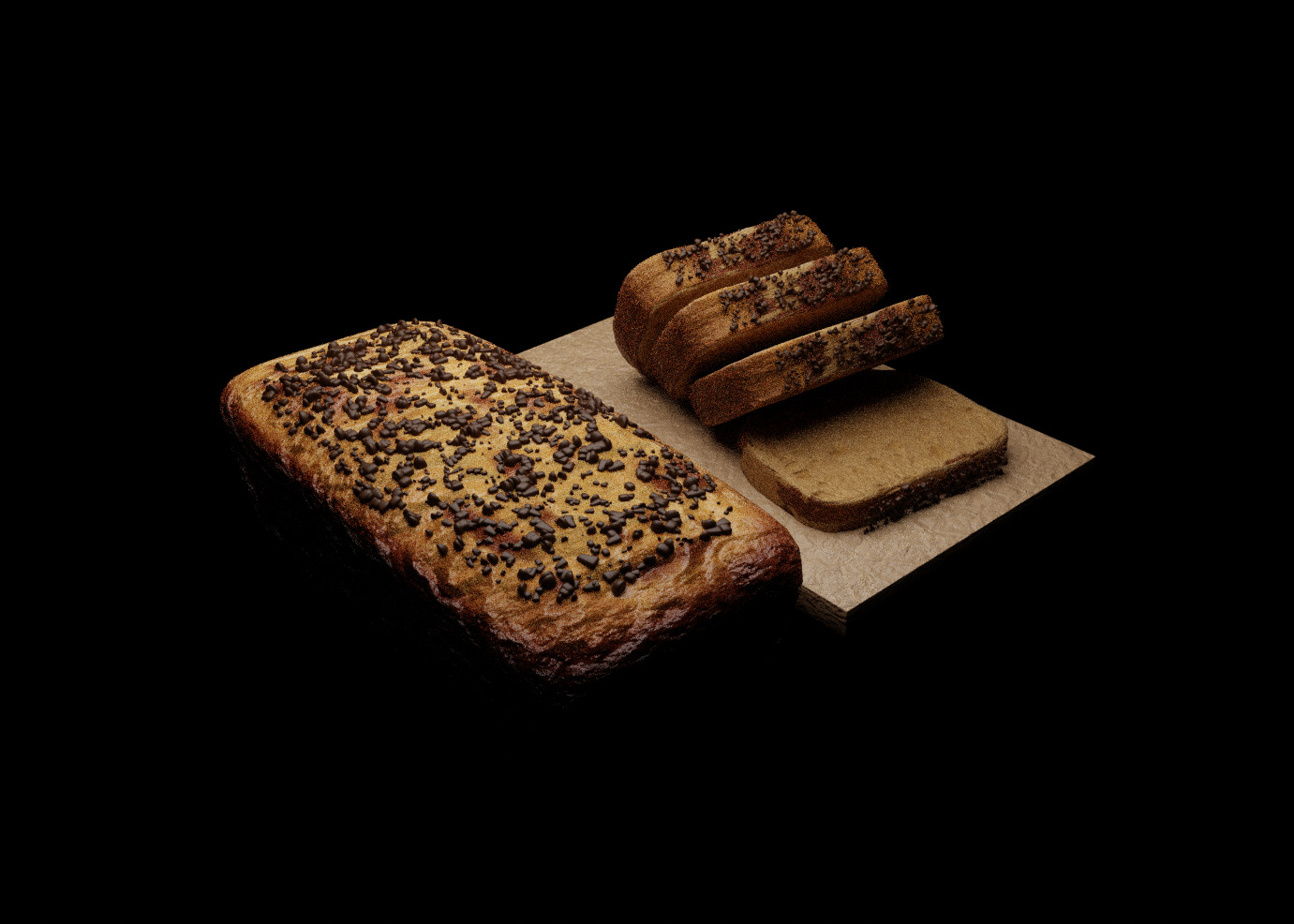 Realistic Chocolate Banana Bread Loaf with Slices  3D model_4