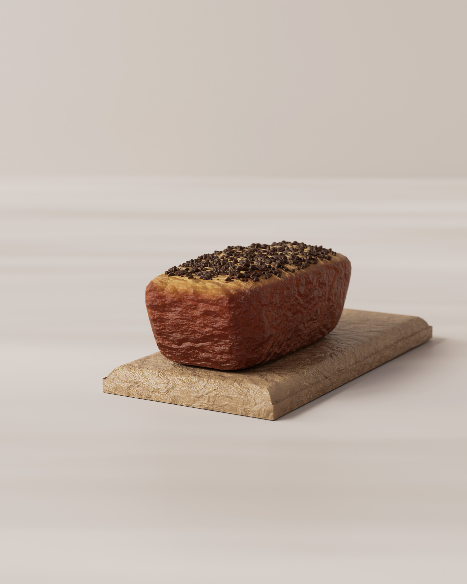 Realistic Chocolate Banana Bread Loaf with Slices  3D model_1