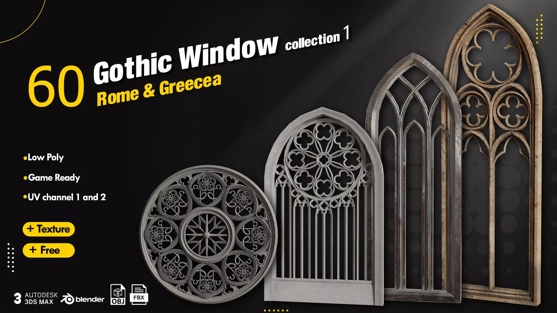 60 Gothic Window Vol1 Low-poly 3D model_0