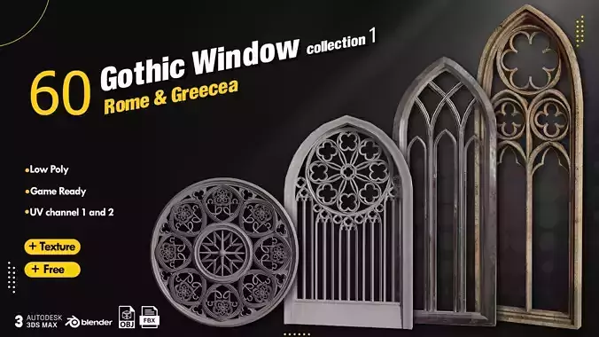 60 Gothic Window Vol1   Low-poly 3D model