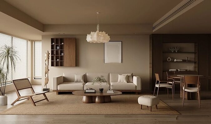 Living Room 3D Interior Scene Model  Wabi Sabi Style  3D model