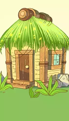 cozy jungle hut 2d shader Eevee Low-poly 3D model