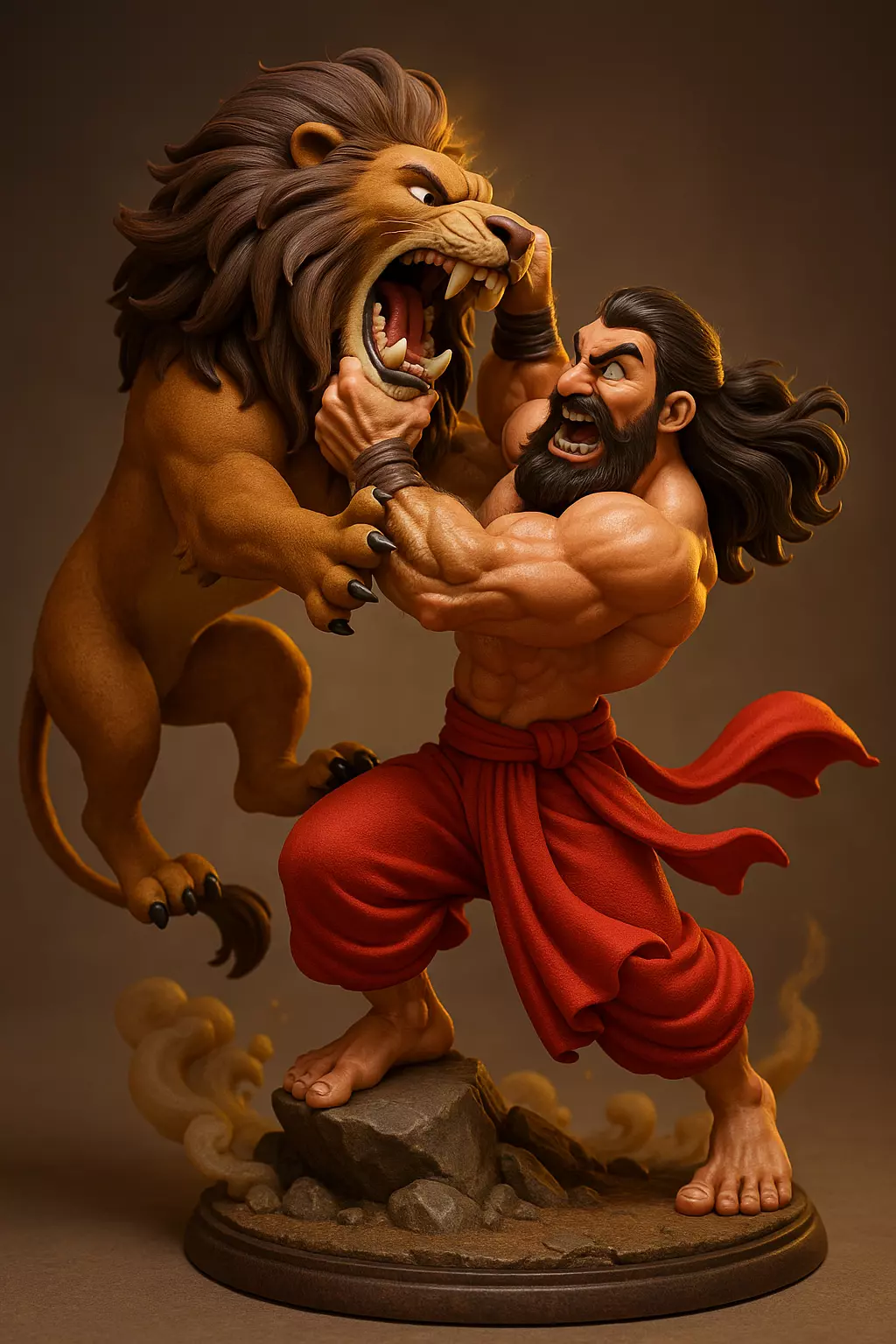 Epic battle between a Man and Lion 3D print model