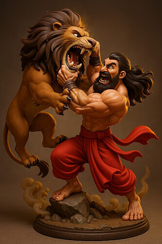 Epic battle between a Man and Lion 3D print model