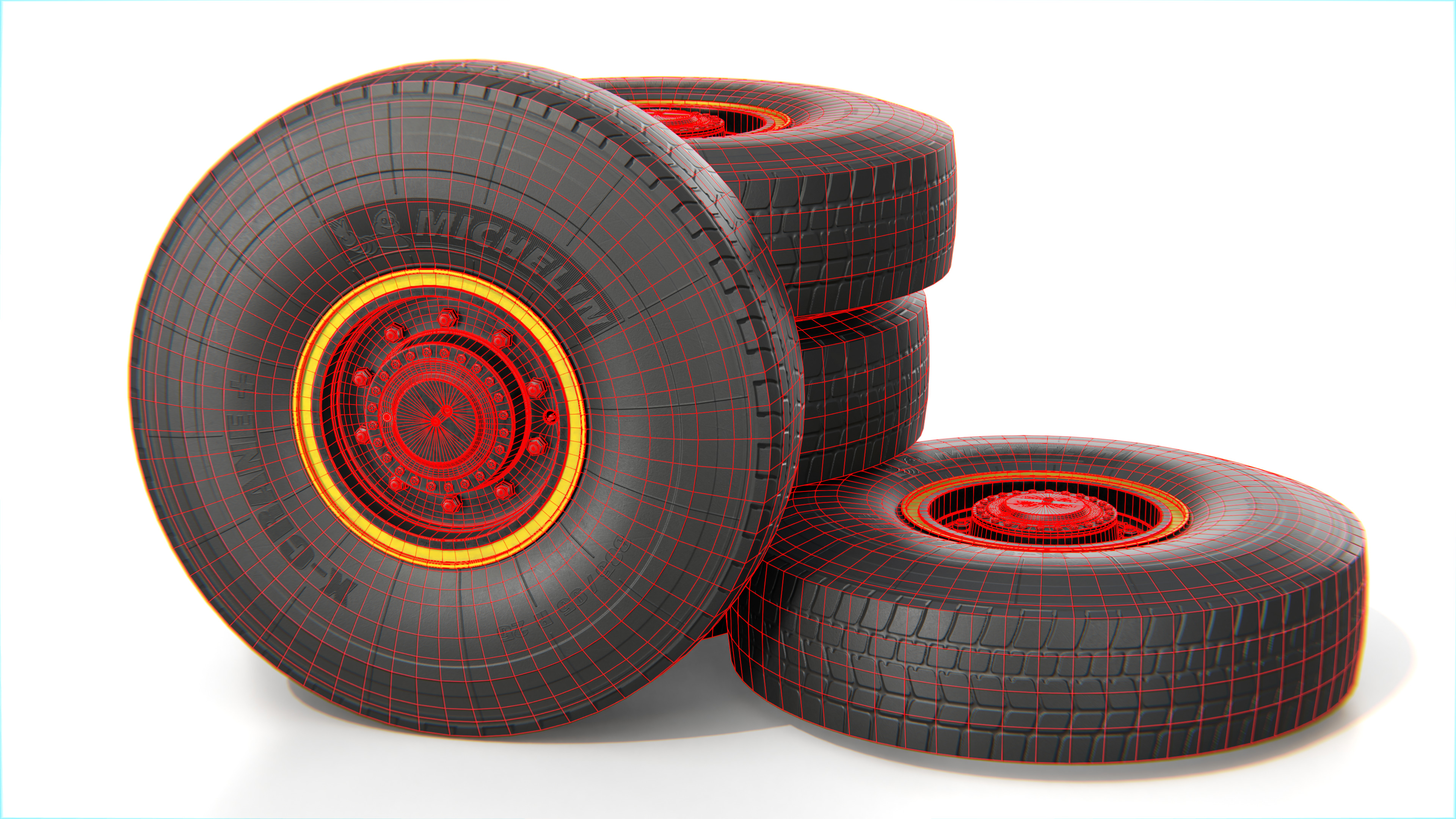 Heavy Duty Truck Tire with Rim Low-poly 3D model_4