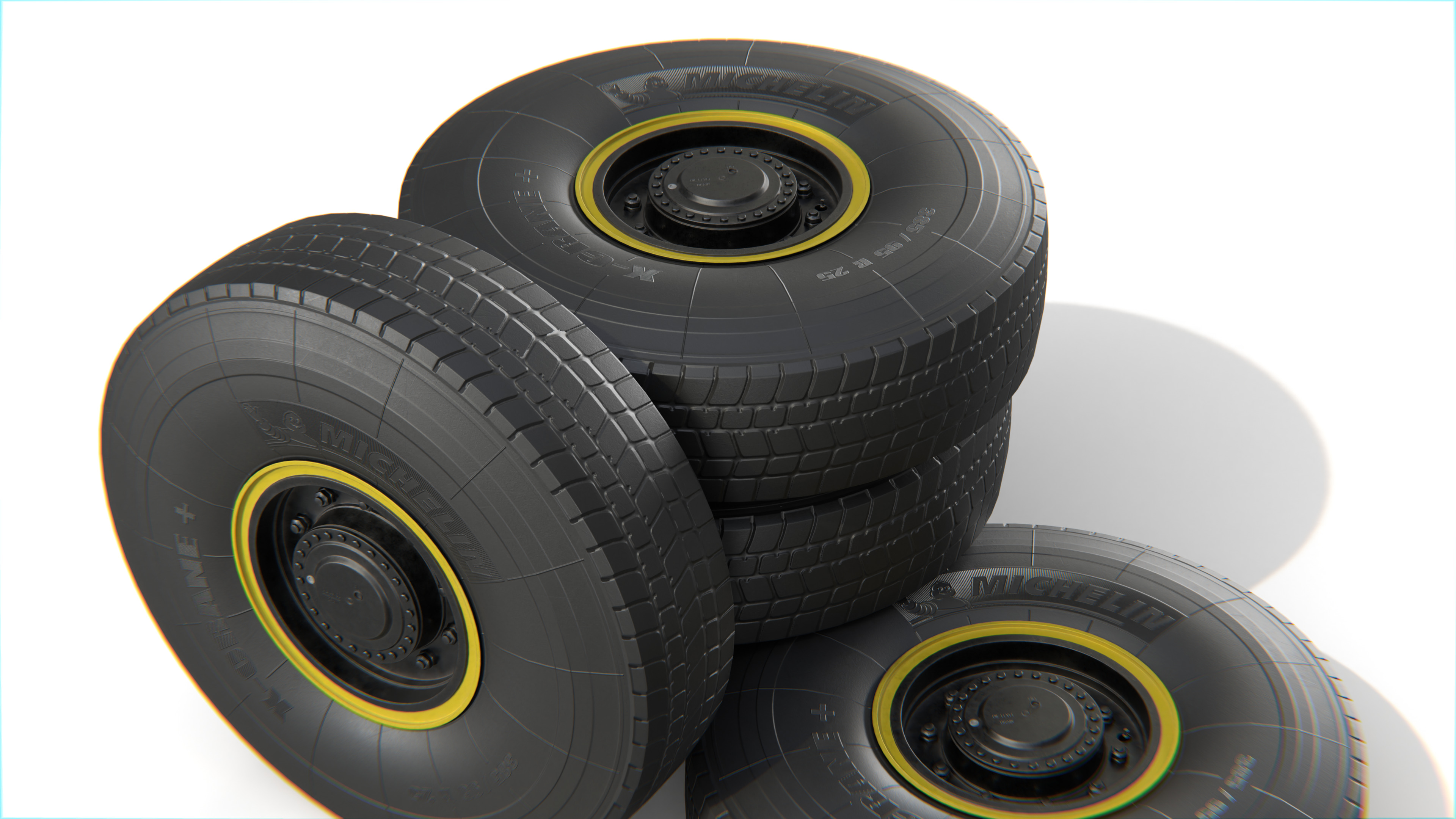 Heavy Duty Truck Tire with Rim Low-poly 3D model_3