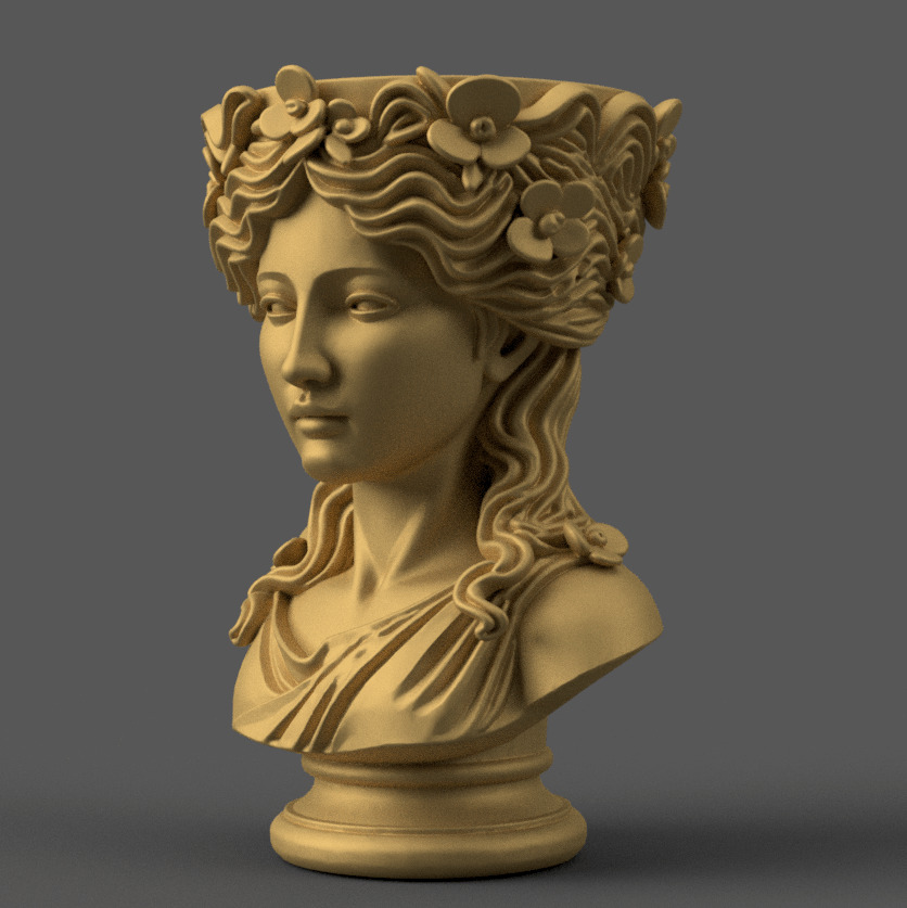 Elegant Woman Head planter urn candy container candle holder 3D print model_1