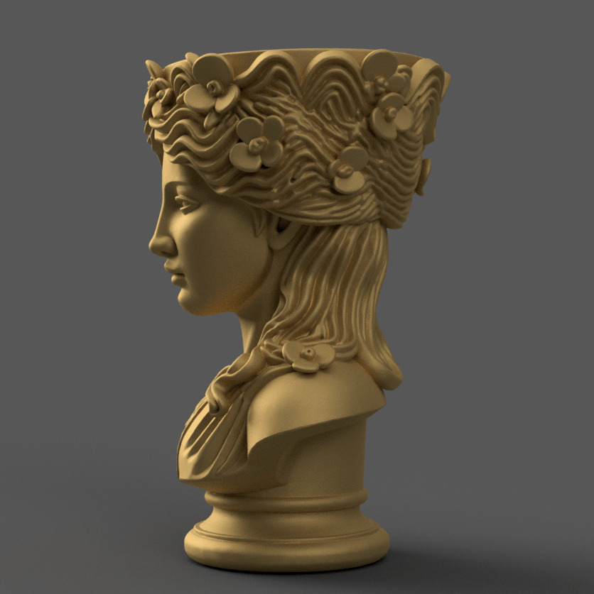 Elegant Woman Head planter urn candy container candle holder 3D print model_2