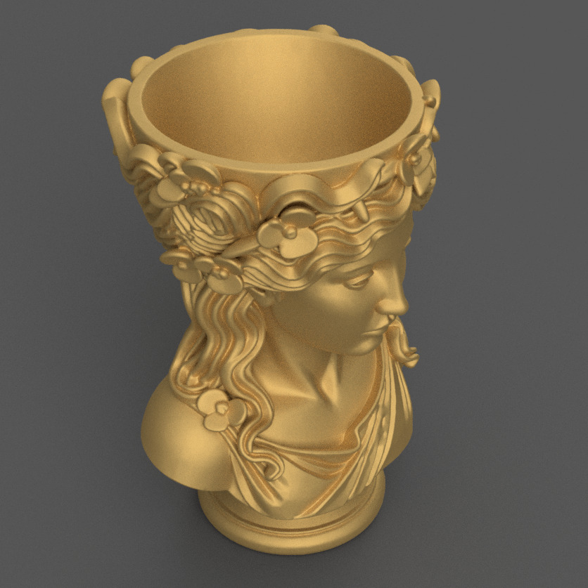 Elegant Woman Head planter urn candy container candle holder 3D print model_7