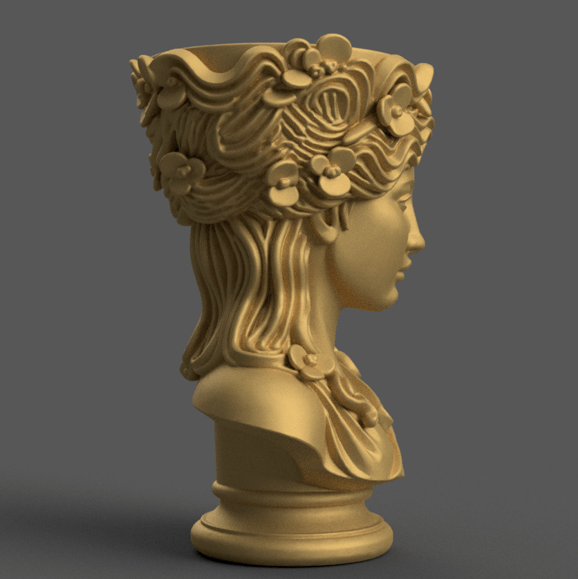 Elegant Woman Head planter urn candy container candle holder 3D print model_6