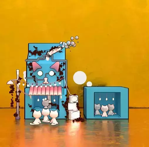 Whimsical Robot Marketplace Scene Stylized 3D Low-poly 3D model