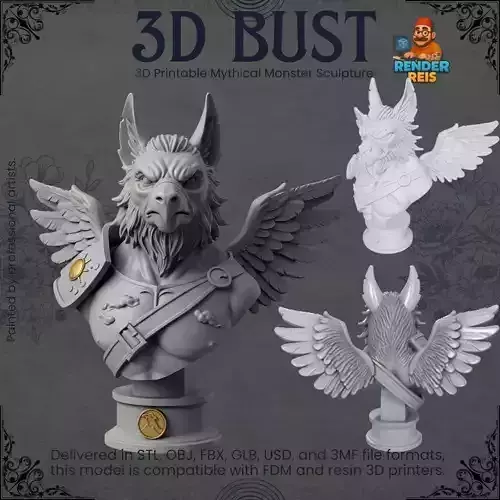 Griffin Bust 3D Printable Mythical Creature Statue 3D print model