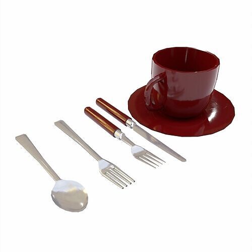 Cutlery set with cup lowpoly 3d model Low-poly 3D model