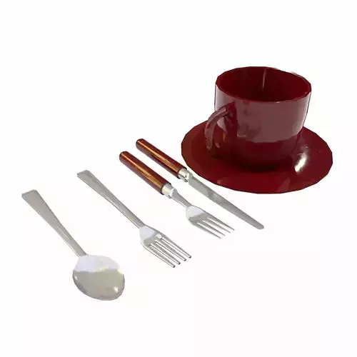 Cutlery set with cup lowpoly 3d model