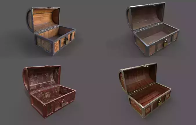 Pack 4 Chest-Storage Box 3D Model Low-poly 3D model