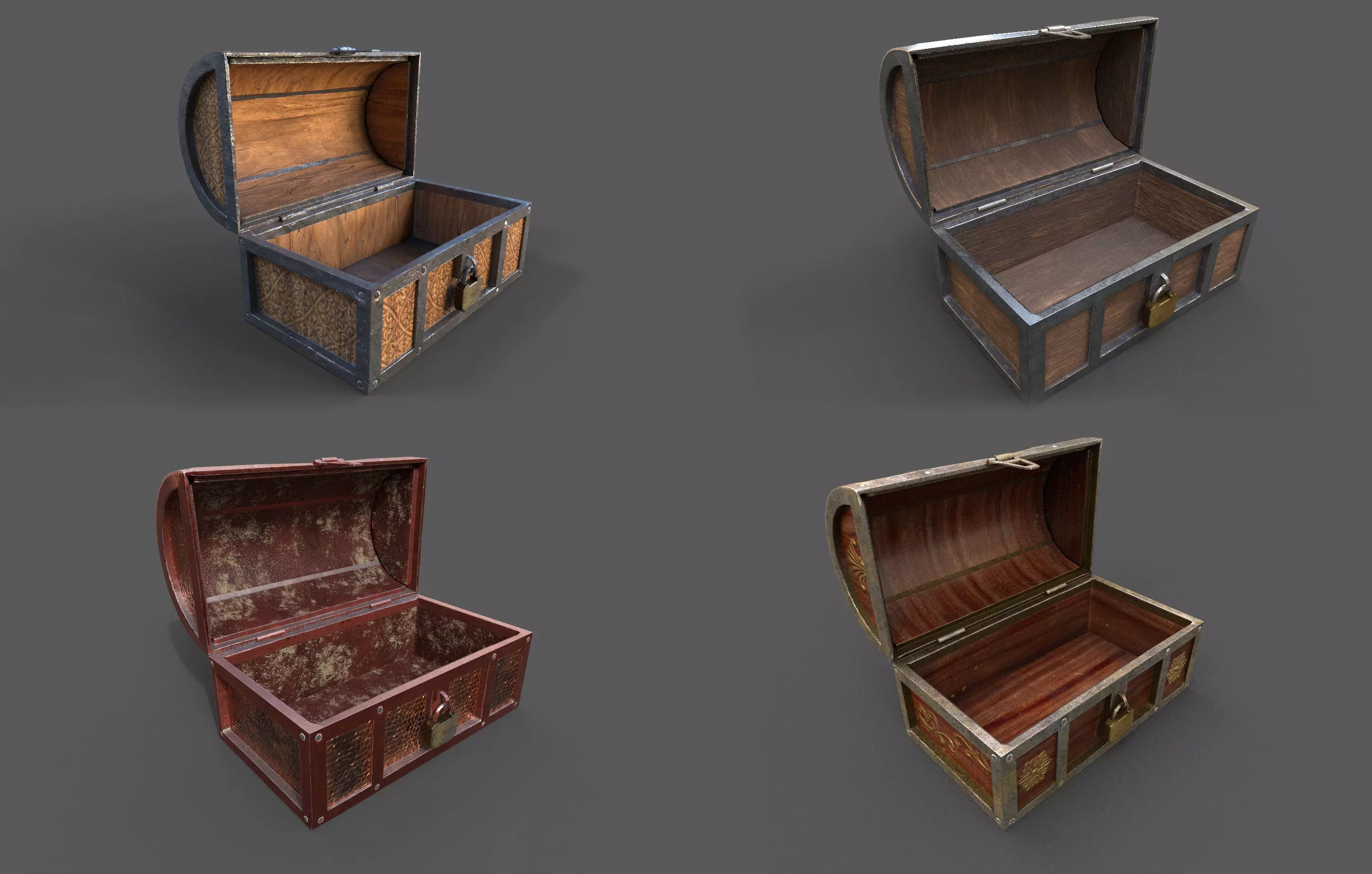 Pack 4 Chest-Storage Box 3D Model Low-poly 3D model_0