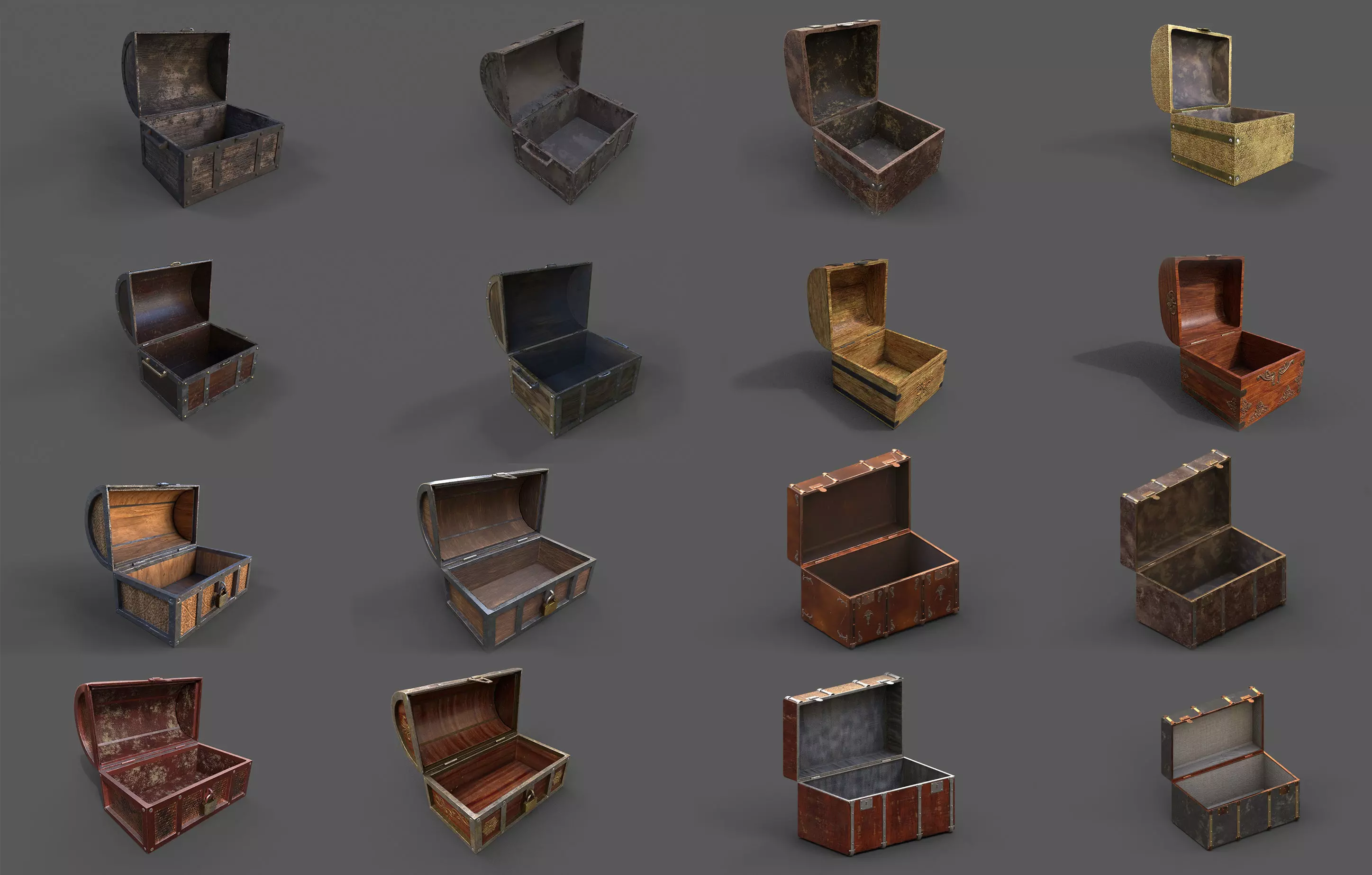 Pack 16 Chest-Storage Box 3D Model Low-poly 3D model_0