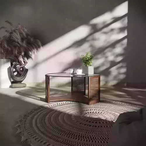 Nodi Wooden and Rattan Coffee Table