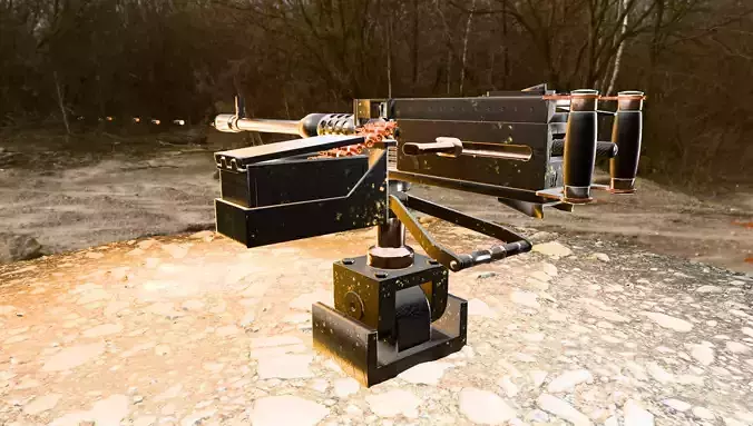 Machine Gun Firing Animated Turret Low-poly 3D model