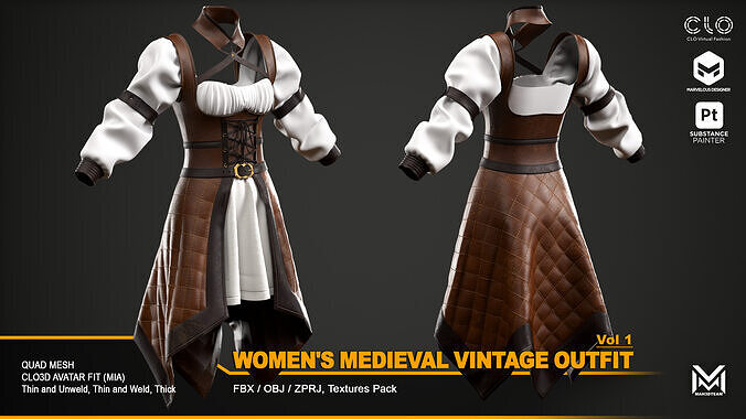 Women Medieval Vintage Outfit-VOL1 3D model