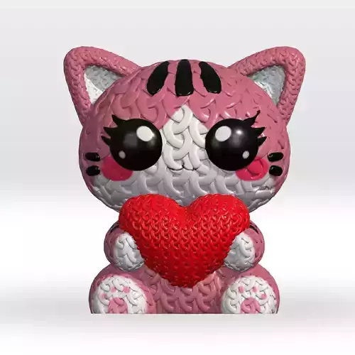 Knitted Cat Multicolor 3D Model STL file Cute Knitted 3D print model