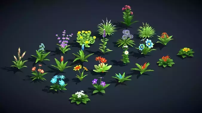 Stylized Low Poly Flowers Pack Vol-2