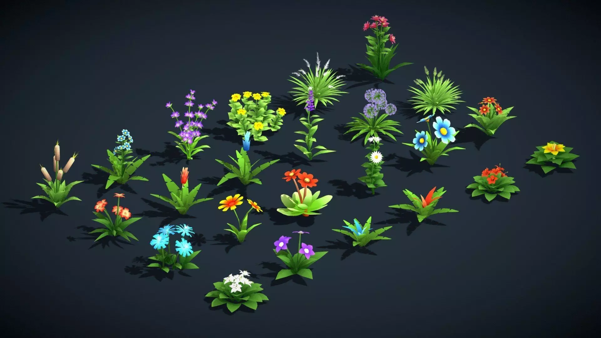Stylized Low Poly Flowers Pack Vol-2 Low-poly 3D model