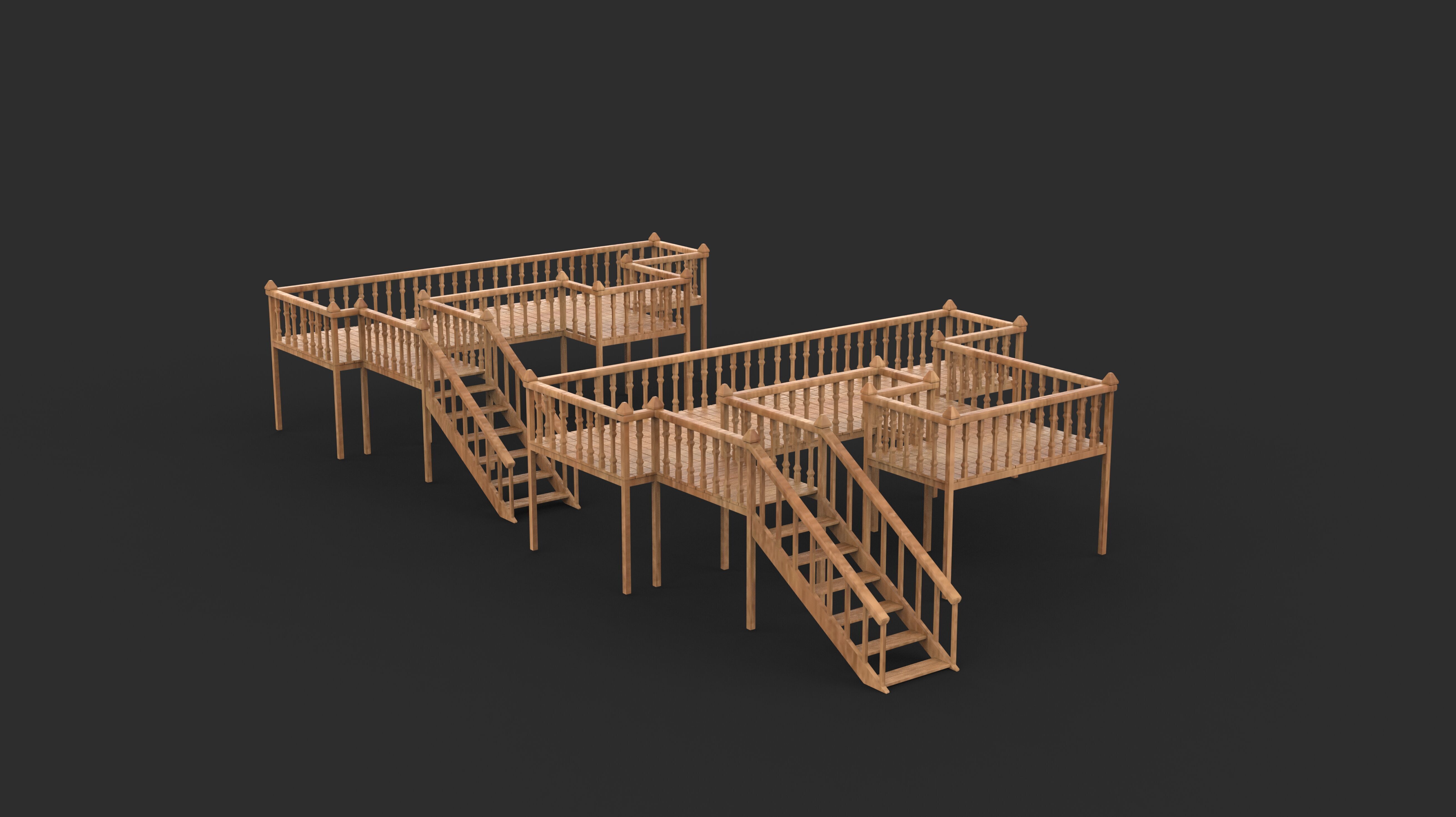 Multi wooden Deck  3D model_8