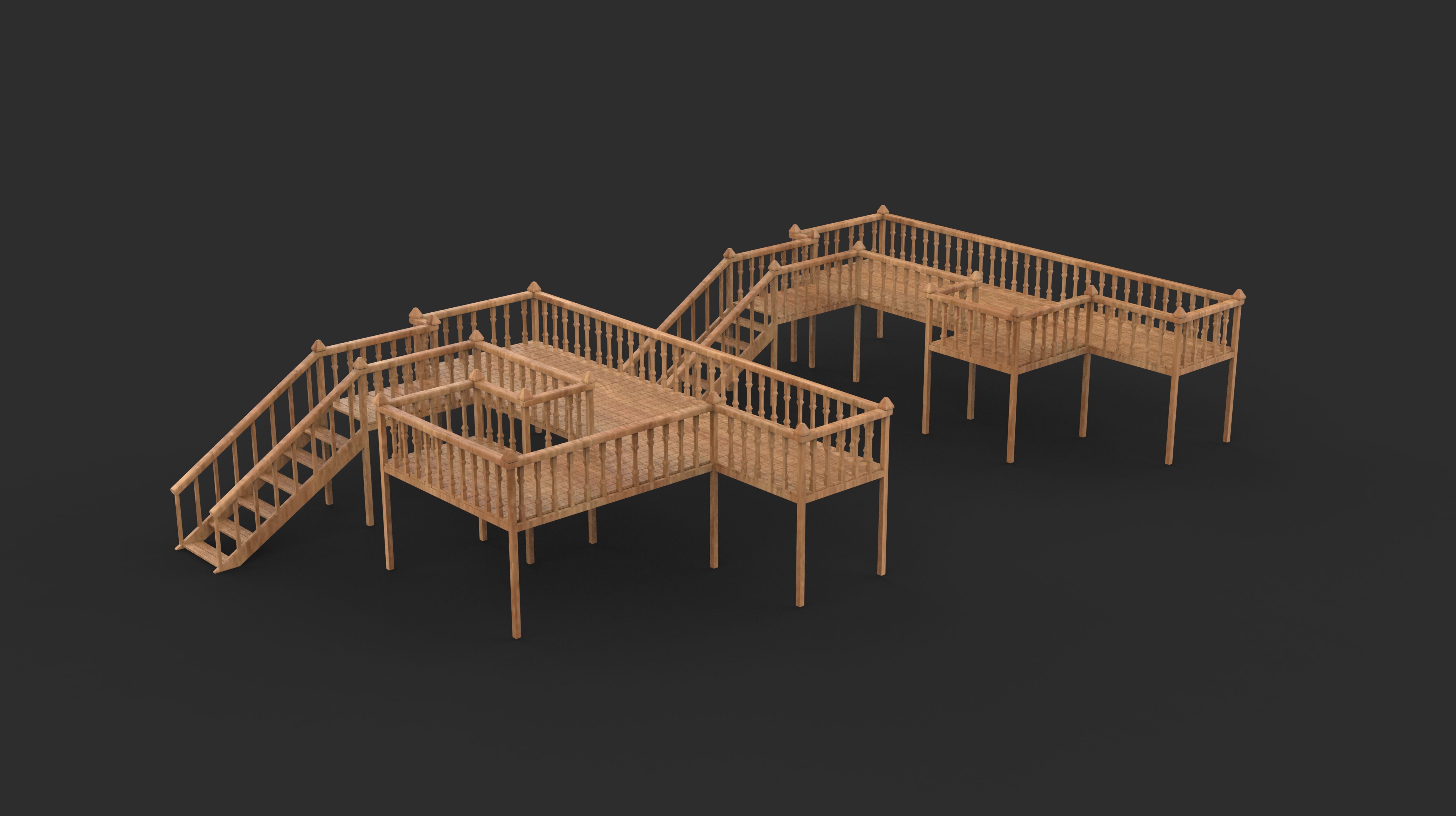Multi wooden Deck  3D model_7