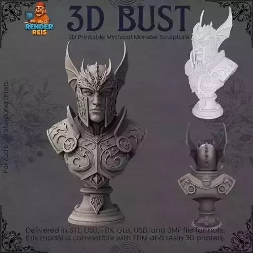 Armored Fantasy Warrior Bust 3D print model