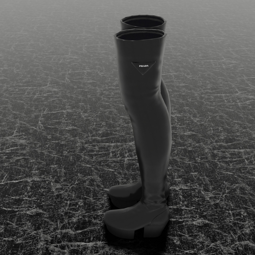 PRADA HIGH LEATHER BOOTS 3D SHOES Low-poly 3D model_6