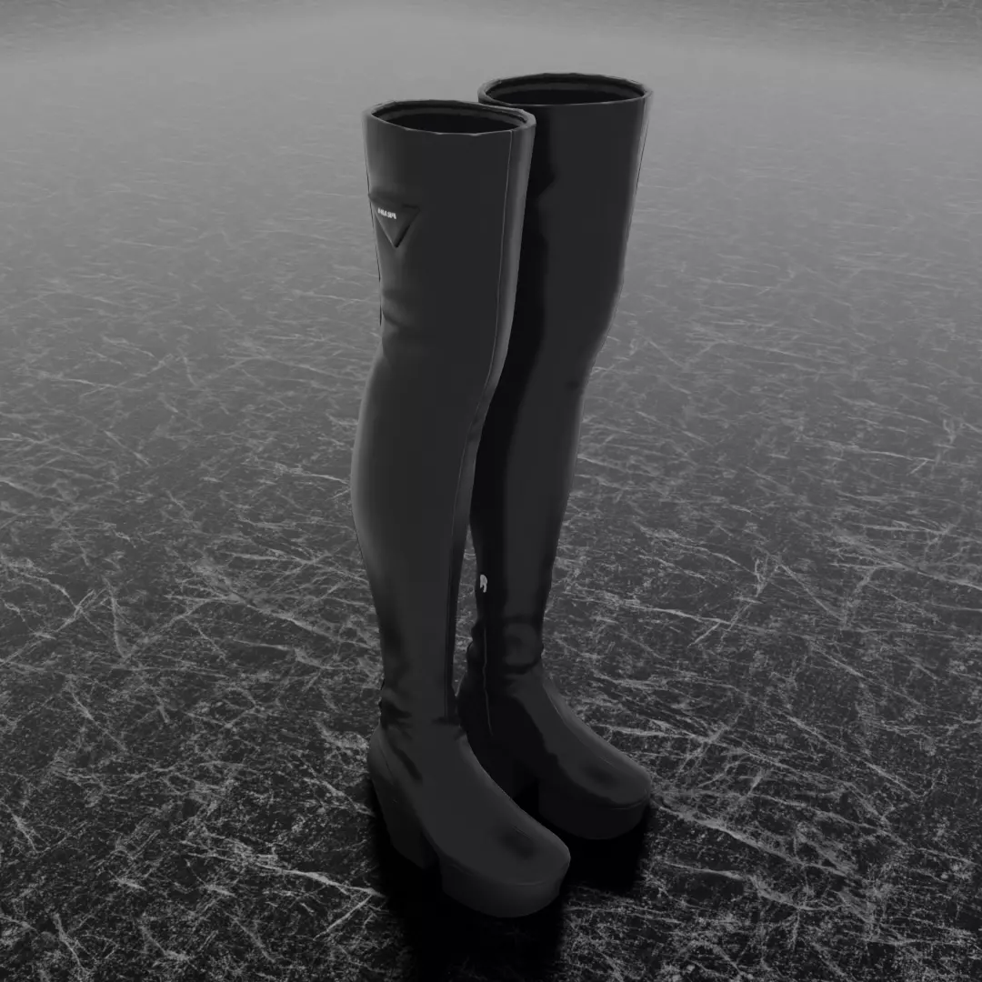 PRADA HIGH LEATHER BOOTS 3D SHOES Low-poly 3D model_0