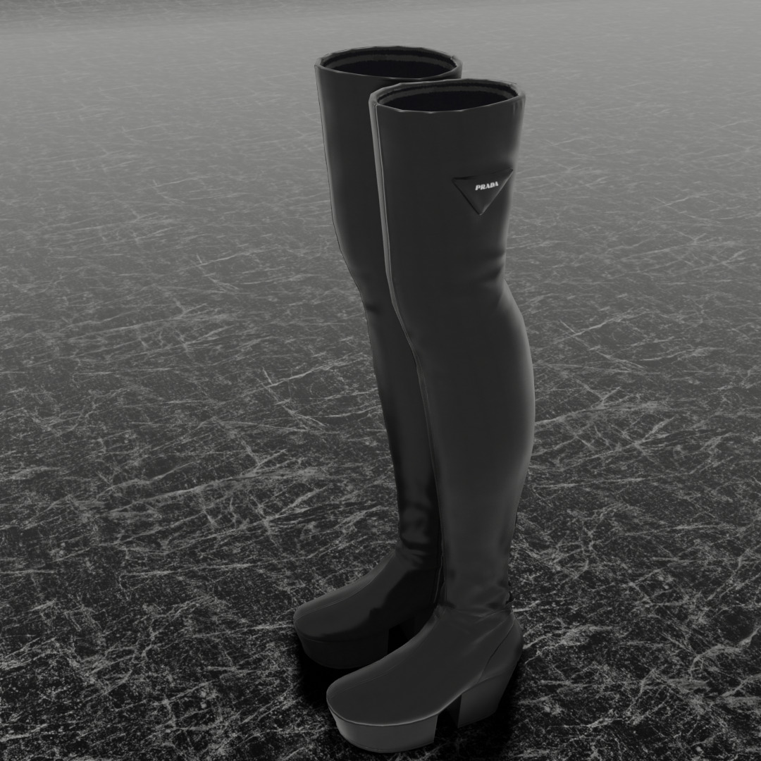 PRADA HIGH LEATHER BOOTS 3D SHOES Low-poly 3D model_1