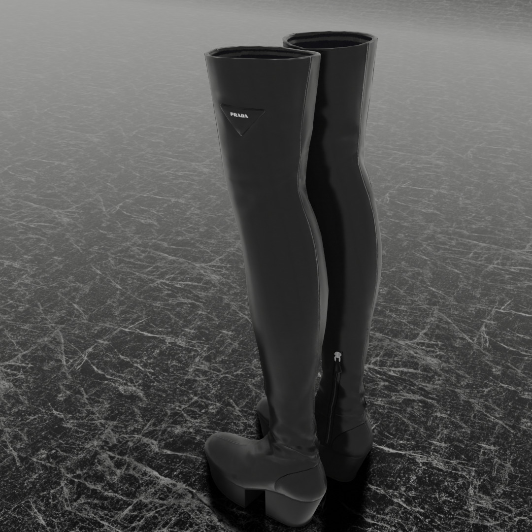 PRADA HIGH LEATHER BOOTS 3D SHOES Low-poly 3D model_5