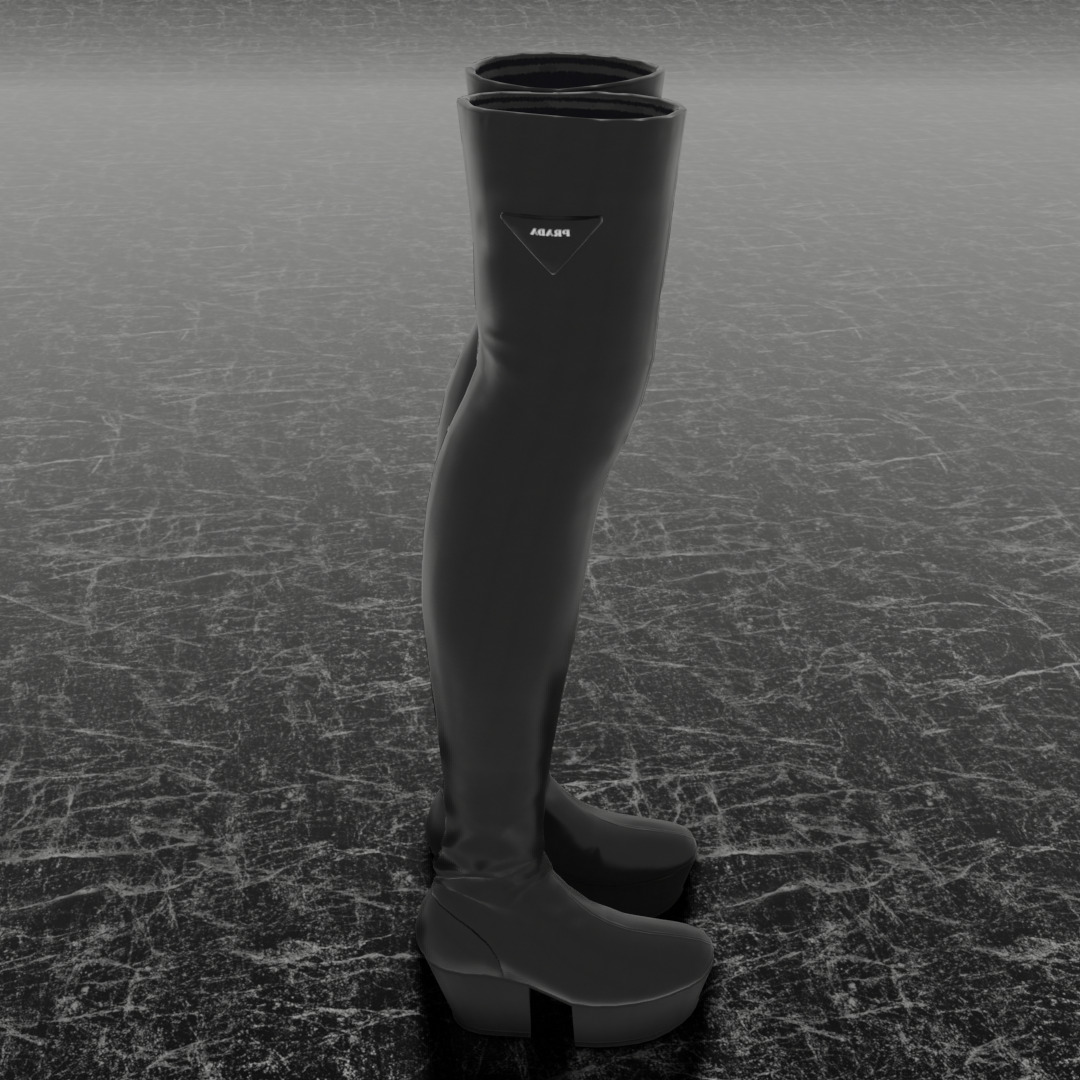 PRADA HIGH LEATHER BOOTS 3D SHOES Low-poly 3D model_3