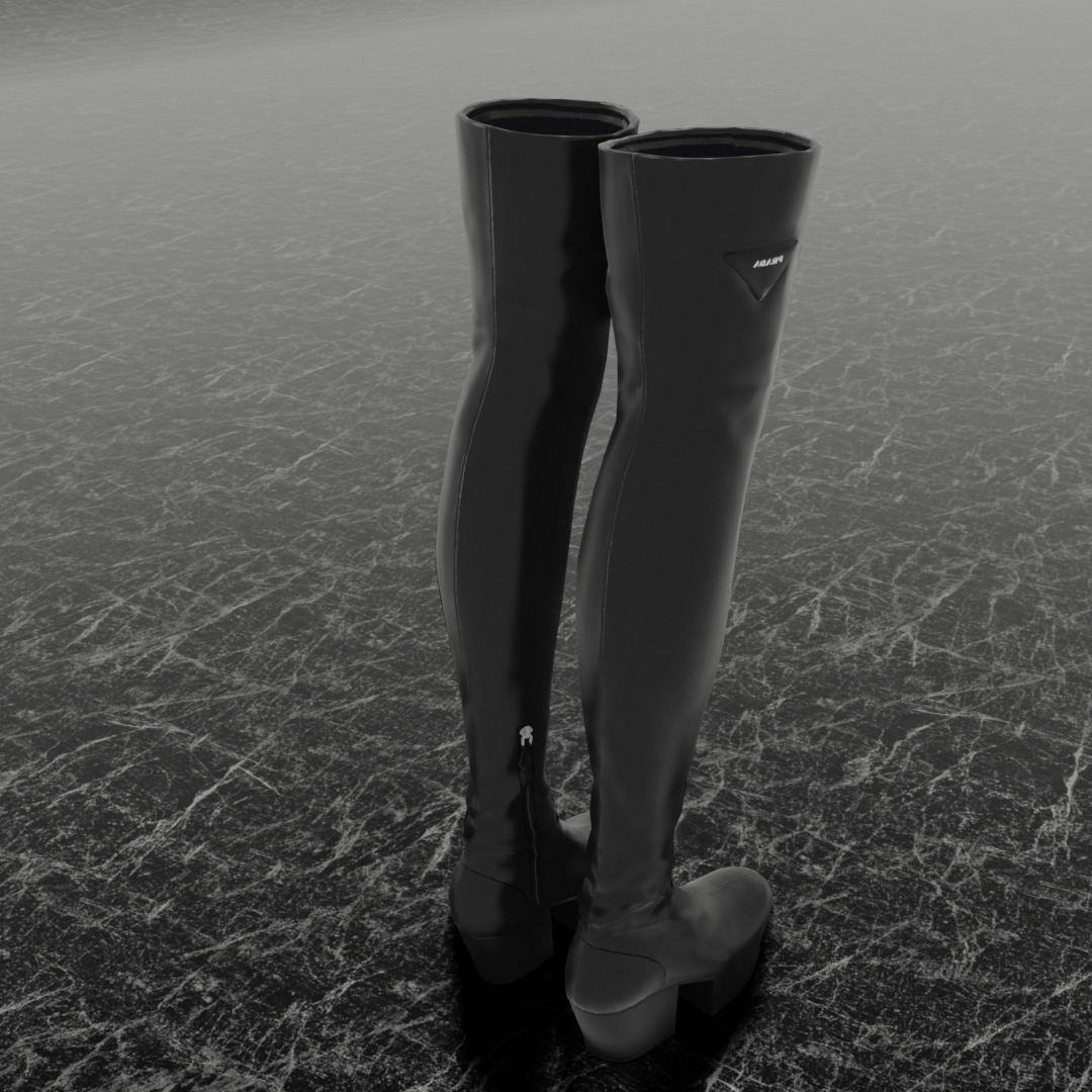 PRADA HIGH LEATHER BOOTS 3D SHOES Low-poly 3D model_4