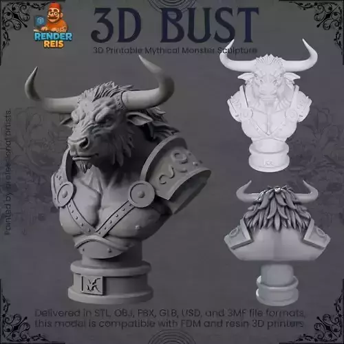 Minotaur Bust  3D Printable Mythical Beast Sculpture 3D print model