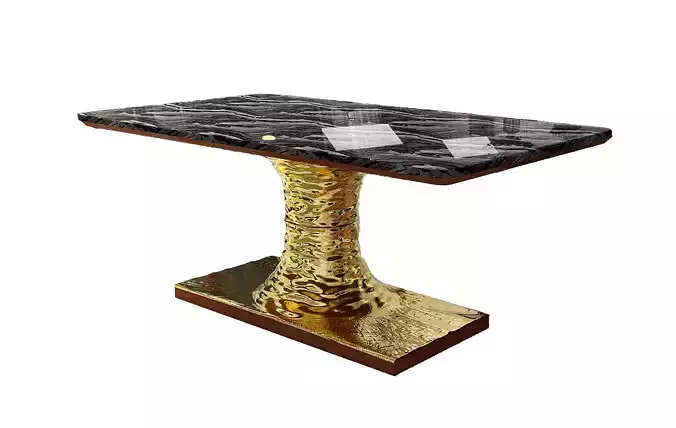 Luxury Dining Table 3D Model with Marble Top and Gold Base