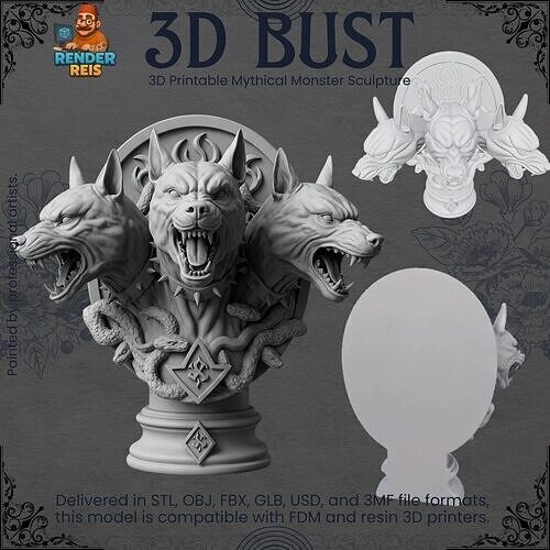 Cerberus Bust  3D Printable Mythological Three 3D print model